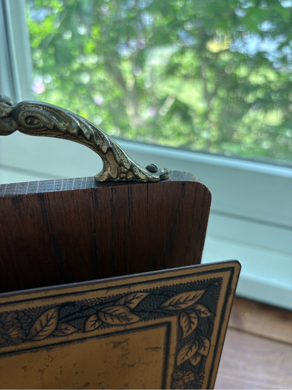 Antique Victorian Edwardian Brass and Oak Paper Desk Organizer Mail Rack - Picture 7 of 8